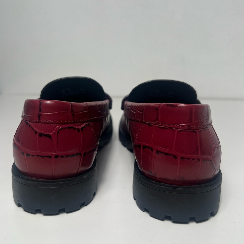 Coach Jocelyn Croc Embossed Dark Ruby Red Leather Slip On Penny Loafers Flats - Picture 11 of 13